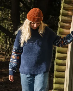 Passenger Knitwear|Women's Outlet>Ambiance Recycled Knitted Jumper Homespun Stripe Navy