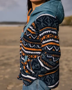 Passenger Fleece|Fleece>Beaumont Recycled Sherpa Hooded Fleece Homespun Stripe Navy