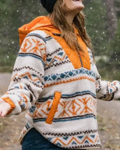 Passenger Fleece|Fleece>Beaumont Recycled Sherpa Hooded Fleece Homespun Stripe Sunrise Orange