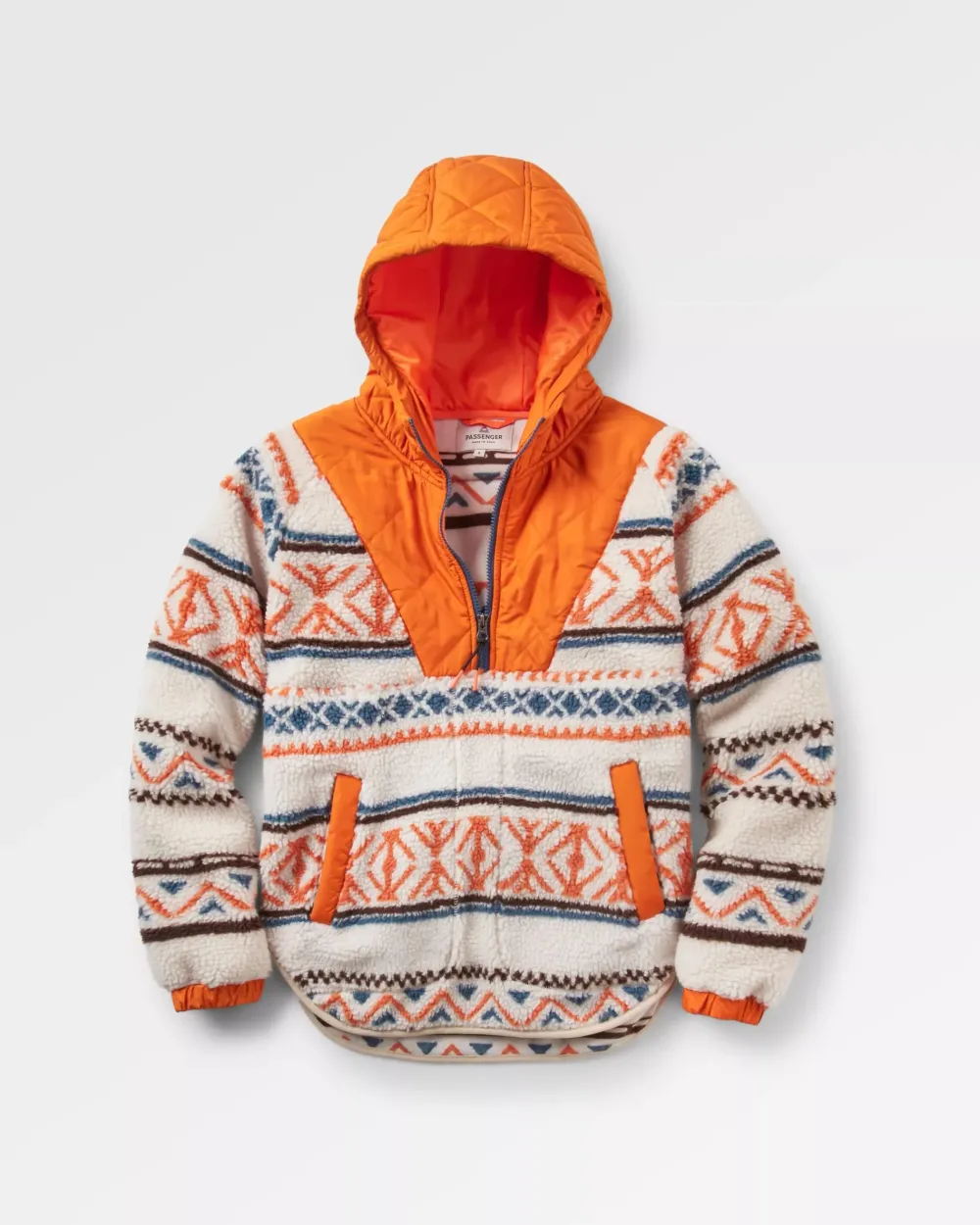 Passenger Fleece|Fleece>Beaumont Recycled Sherpa Hooded Fleece Homespun Stripe Sunrise Orange