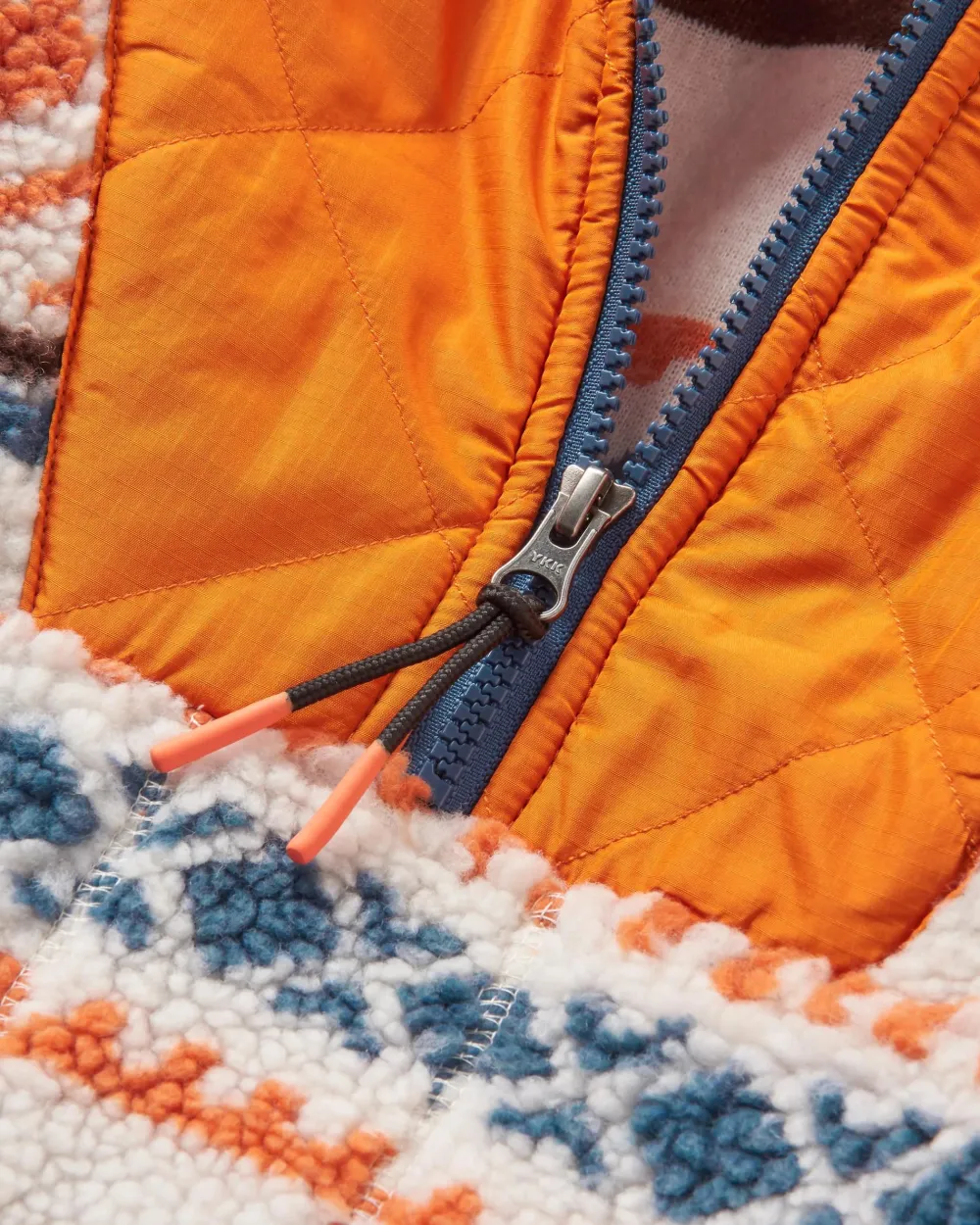 Passenger Fleece|Fleece>Beaumont Recycled Sherpa Hooded Fleece Homespun Stripe Sunrise Orange