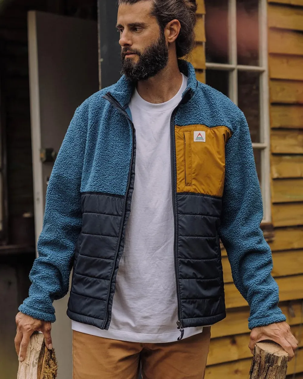 Floris van Bommel Fleece|Fleece>Born Explorer Recycled Polar-Lined Sherpa Fleece Blue Steel
