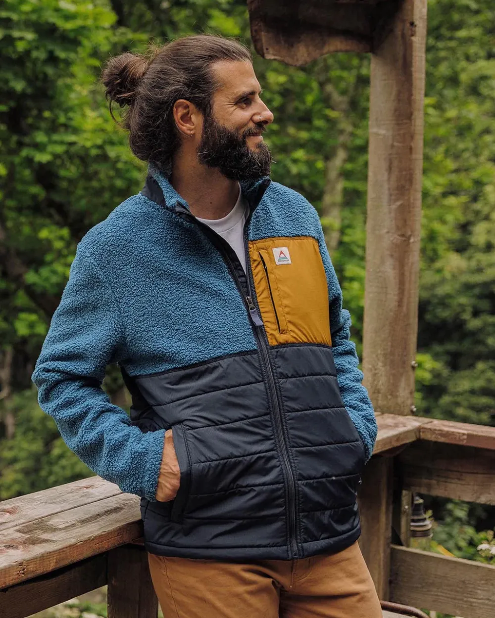 Floris van Bommel Fleece|Fleece>Born Explorer Recycled Polar-Lined Sherpa Fleece Blue Steel