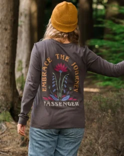 Passenger Tops & T-Shirts|Women's Outlet>Bud Recycled Cotton Ls T-Shirt Charcoal