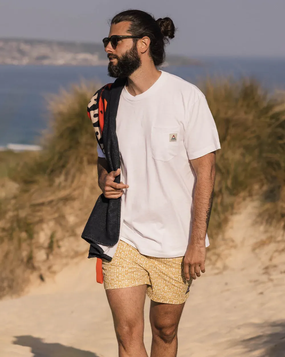 Floris van Bommel Shorts|Men's Outlet>Cali Recycled Swim Short Mustard Mini Geo