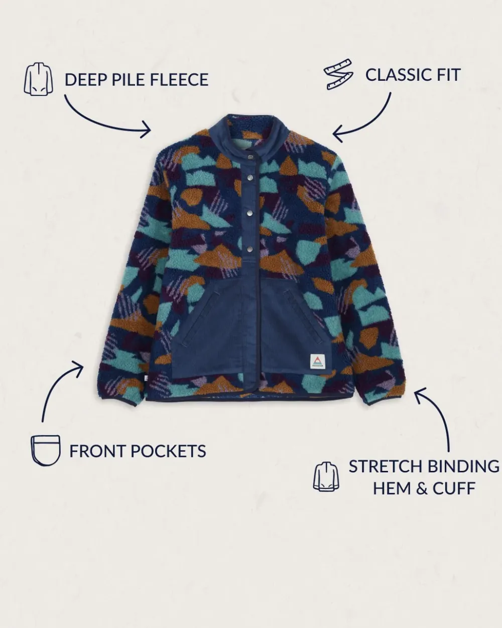 Passenger Fleece|Fleece>Clover Recycled Deep-Pile Sherpa Fleece Deep Blue Camo Pattern