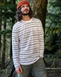 Passenger T-Shirts & Tank Tops|Men's Outlet>Crackle Organic Relaxed Fit LS T-Shirt White Fairisle Stripe