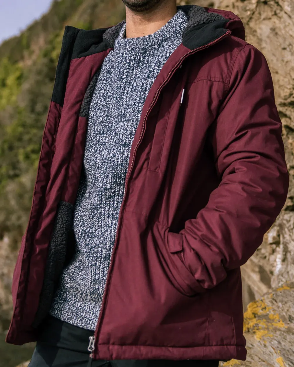Passenger Men's Outlet|Men's>Discover Recycled Sherpa Lined Jacket Wine