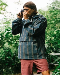 Passenger Men's Outlet|Men's>Dune 1/2 Zip Organic Cotton Hoodie Mediterranean Geo Stripe