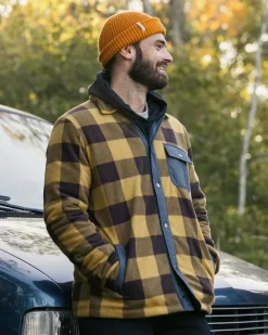Passenger Shirts|Fleece>Firelight Sherpa Lined Overshirt Golden Brown Check