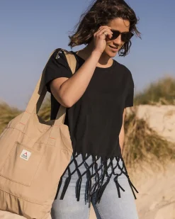 Passenger Tops & T-Shirts|Women's Outlet>Henna Recycled Cotton Tassel T-Shirt Black