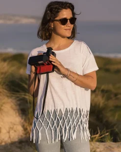 Passenger Tops & T-Shirts|Women's Outlet>Henna Recycled Cotton Tassel T-Shirt White