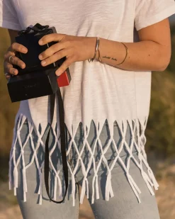 Passenger Tops & T-Shirts|Women's Outlet>Henna Recycled Cotton Tassel T-Shirt White