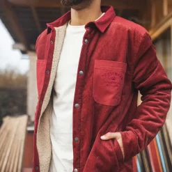 Passenger Shirts|Overshirts>Kodiak Sherpa Lined Cord Overshirt Russet Brown