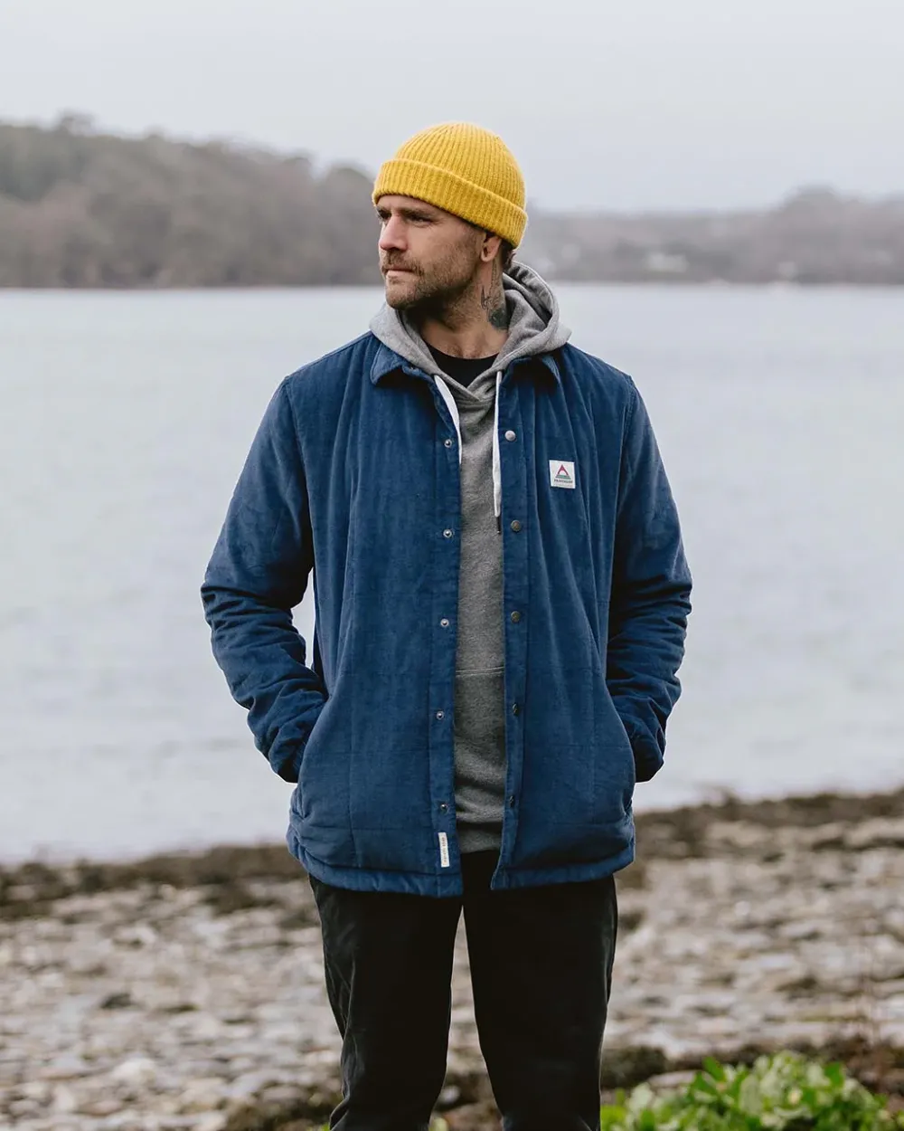 Passenger Shirts|Overshirts>Lachelt Lined Cord Overshirt Dark Denim