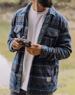 Passenger Shirts|Fleece>Maple Recycled Polar Fleece Shirt Abstract Stripe Dark Denim