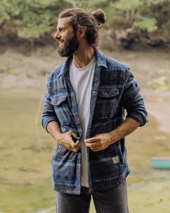 Passenger Shirts|Fleece>Maple Recycled Polar Fleece Shirt Abstract Stripe Dark Denim