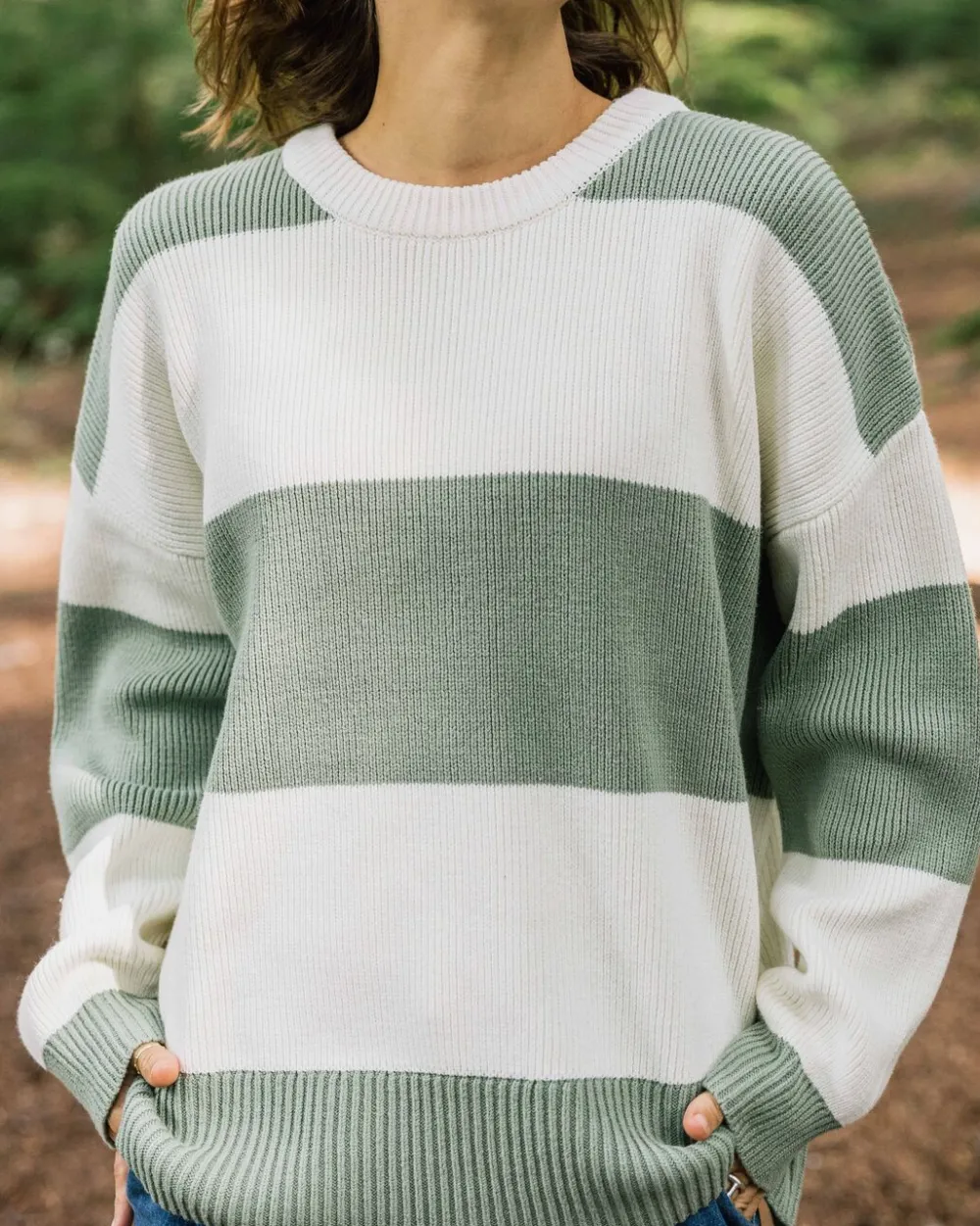 Passenger Knitwear|Women's Outlet>Moments Organic Oversized Knitted Jumper Pistachio Stripe