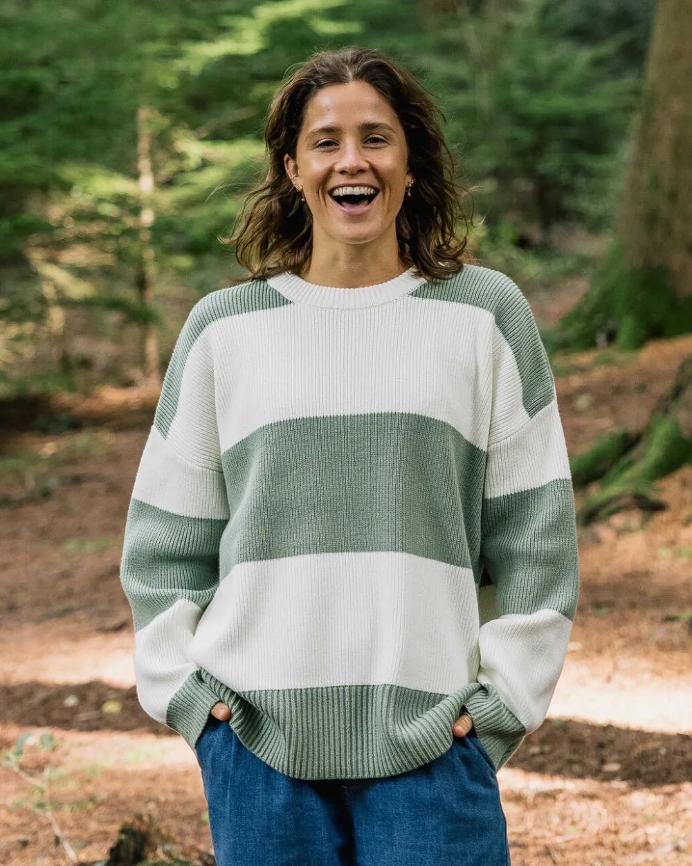 Passenger Knitwear|Women's Outlet>Moments Organic Oversized Knitted Jumper Pistachio Stripe