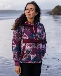 Passenger Insulated|Women's Outlet>Ocean Recycled Insulated 1/2 Zip Jacket Boho Broken Patchwork Wine