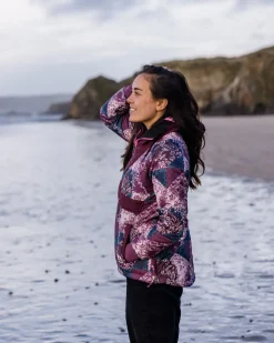 Passenger Insulated|Women's Outlet>Ocean Recycled Insulated 1/2 Zip Jacket Boho Broken Patchwork Wine