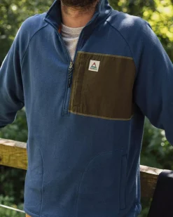 Passenger Hoodies & Sweatshirts|Men's Outlet>Offgrid 1/4 Zip Recycled Cotton Sweatshirt Dark Denim