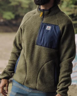 Passenger Men's Outlet|Men's>Offgrid 1/4 Zip Recycled Sherpa Fleece Khaki
