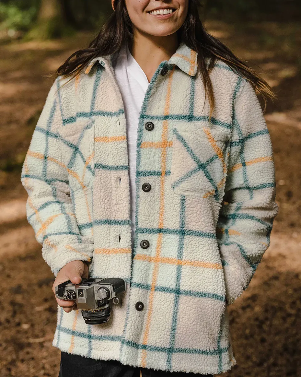 Passenger Shirts|Fleece>Olympus Yarn Dye Recycled Sherpa Fleece Shirt Surf Spray Check