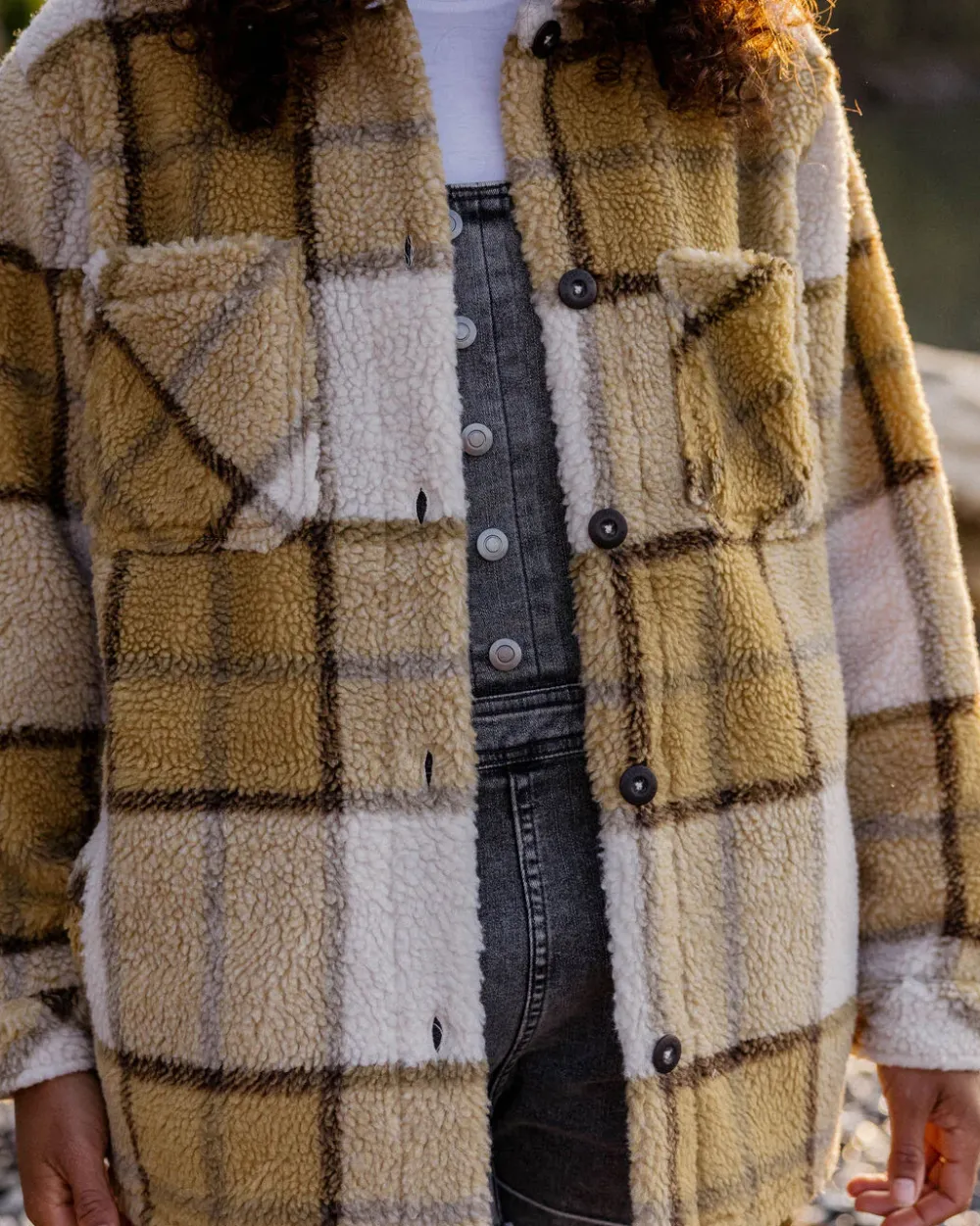 Passenger Shirts|Fleece>Olympus Yarn Dye Recycled Sherpa Fleece Shirt Honey Check