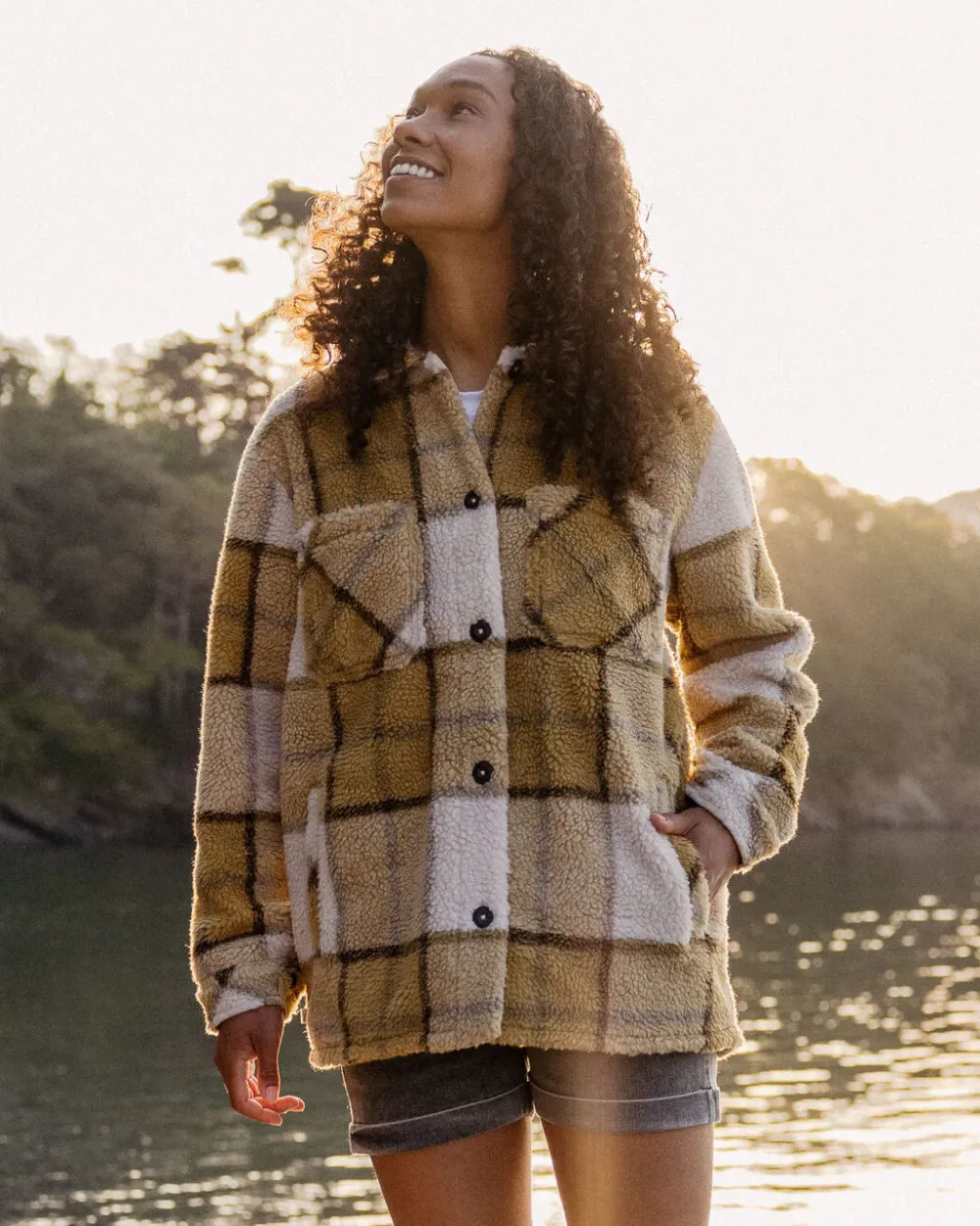 Passenger Shirts|Fleece>Olympus Yarn Dye Recycled Sherpa Fleece Shirt Honey Check