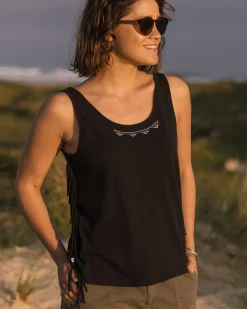 Passenger Tank Tops|Tops & T-Shirts>Poppy Recycled Cotton Tassel Tank Top Black