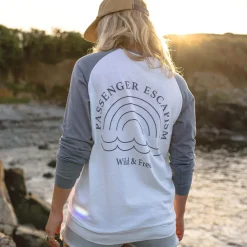 Passenger Tops & T-Shirts|Women's Outlet>Rainbow Recycled Cotton LS T-Shirt Stone Blue