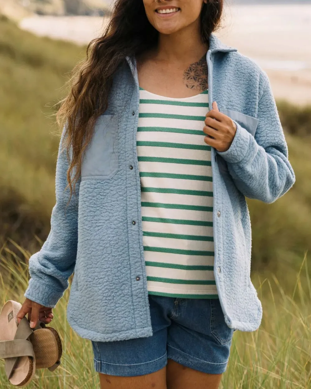 Passenger Fleece|Fleece>Rappel Recycled Sherpa Oversized Shirt Faded Denim