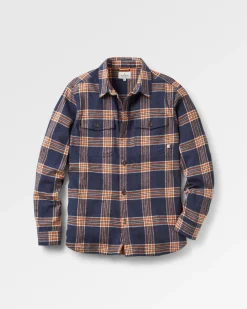 Passenger Shirts|Men's Outlet>Rustic Organic Cotton Heavyweight Overshirt Rich Navy Check