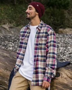 Passenger Shirts|Men's Outlet>Rustic Organic Cotton Heavyweight Overshirt Off White Check