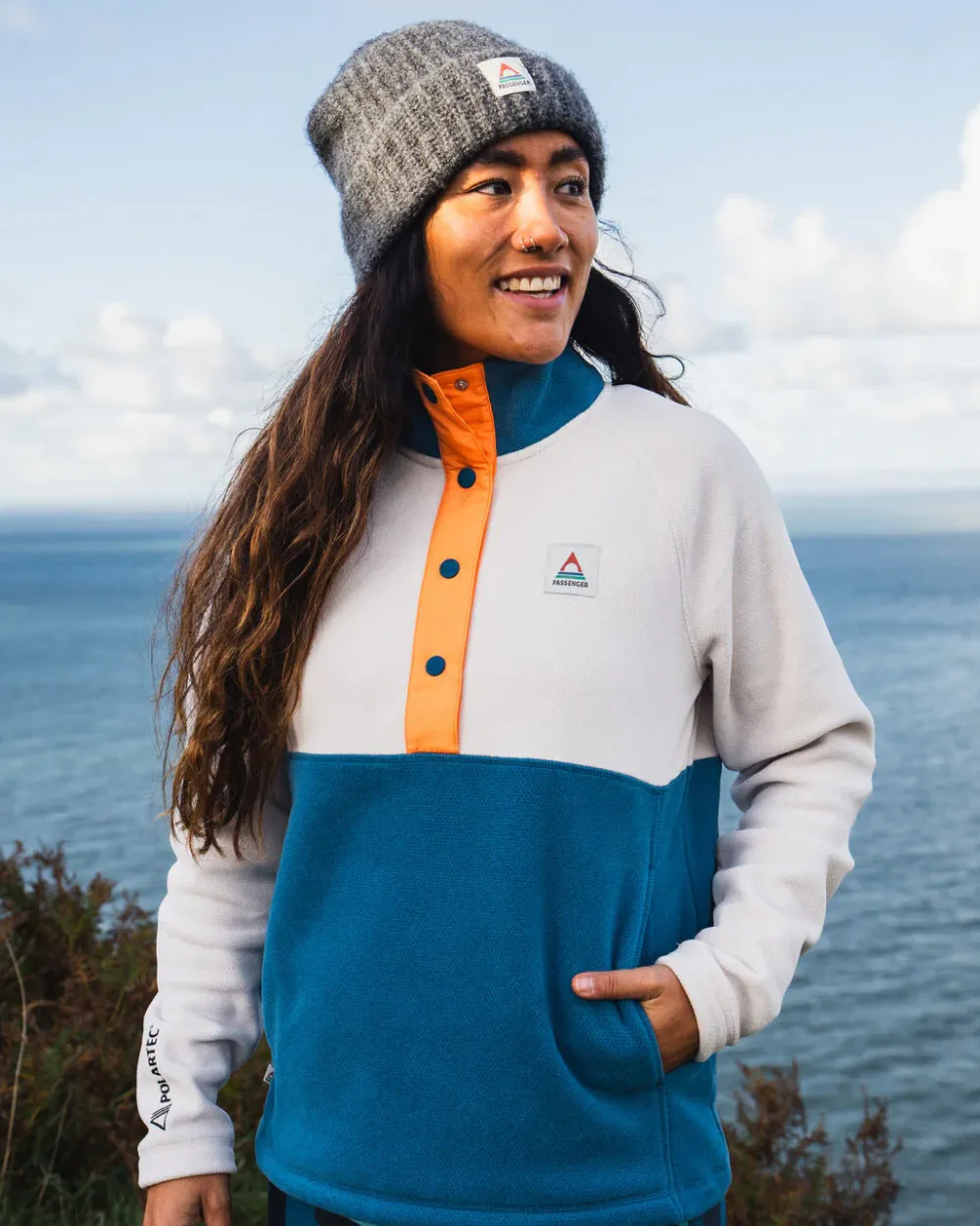 Passenger Fleece|Fleece>Snowdrop Pullover Recycled Polartec® Fleece Corsair/ Vintage White