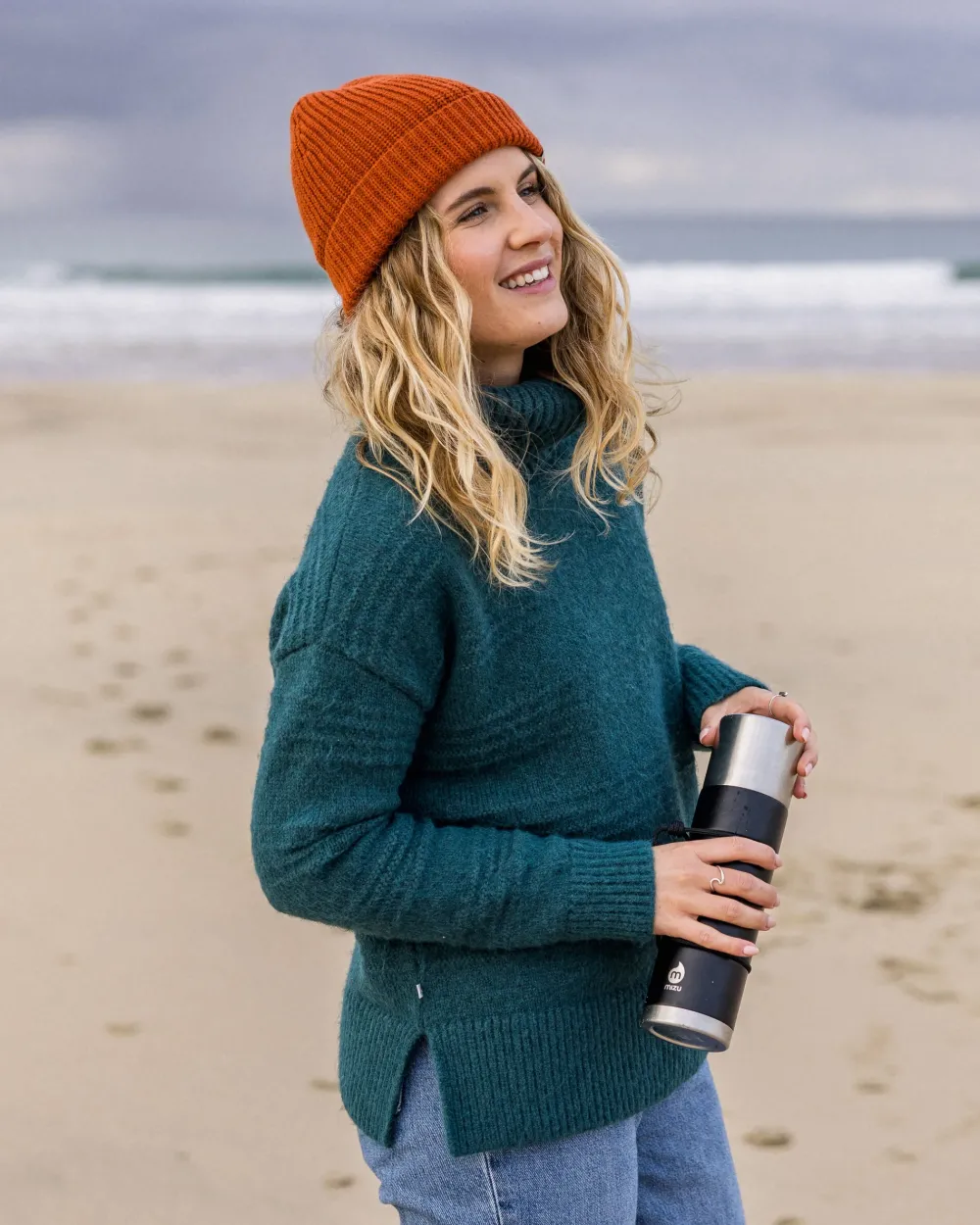 Passenger Knitwear|Women's Outlet>Snug Recycled Polo Neck Knitted Jumper Mediterranean