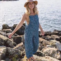 Passenger Jumpsuits & Playsuits|Dungarees & Pants>Spirit Jumpsuit Blue Coral Geo Tile