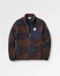 Floris van Bommel Fleece|Fleece>Trekker Recycled Deep-Pile Sherpa Fleece Chestnut/Deep Navy Check