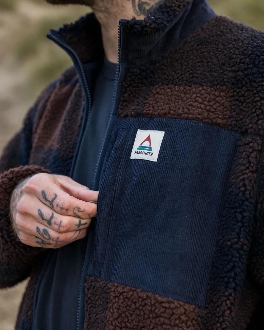 Floris van Bommel Fleece|Fleece>Trekker Recycled Deep-Pile Sherpa Fleece Chestnut/Deep Navy Check