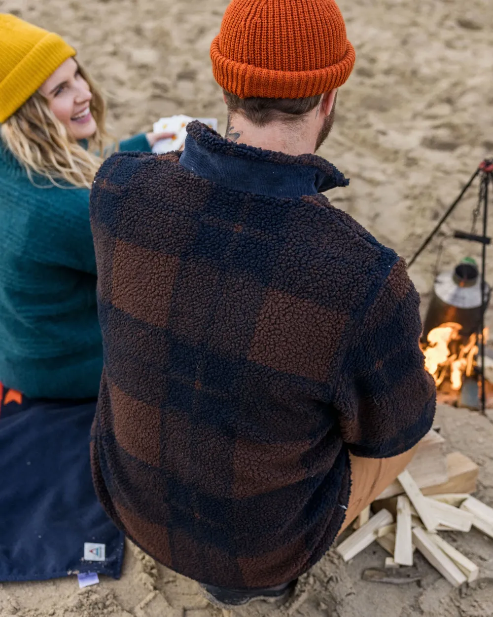 Floris van Bommel Fleece|Fleece>Trekker Recycled Deep-Pile Sherpa Fleece Chestnut/Deep Navy Check