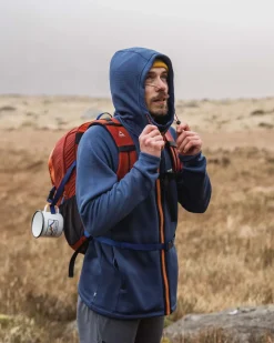 Passenger Hoodies & Sweatshirts|Fleece>Vertical Full Zip Hooded Recycled Fleece Dark Denim