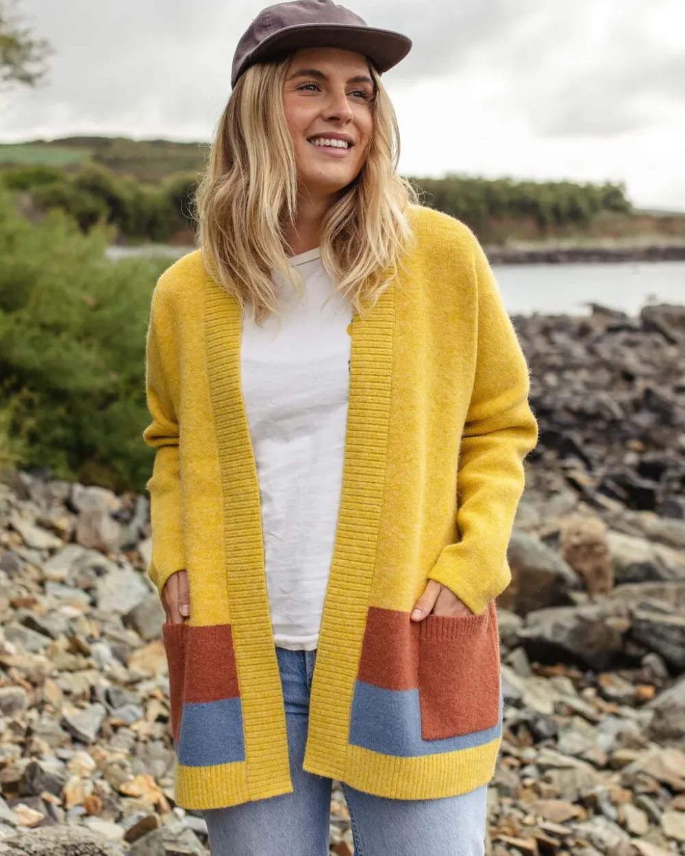 Passenger Knitwear|Best Sellers>Vista Recycled Knitted Cardigan Amber Gold