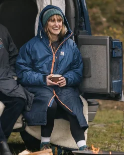 Passenger Changing Robes & Ponchos|Changing Robes & Surf Ponchos>Waves Recycled Sherpa Lined Changing Robe Dark Denim/ Deep Navy