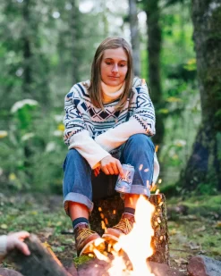 Passenger Knitwear|Women's Outlet>Whimsical Recycled Oversized Polo Neck Knitted Jumper Homespun Stripe Off White