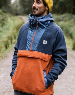 Floris van Bommel Fleece|Fleece>Woodland Hooded 1/2 Zip Polar Fleece Deep Navy/Baked Clay