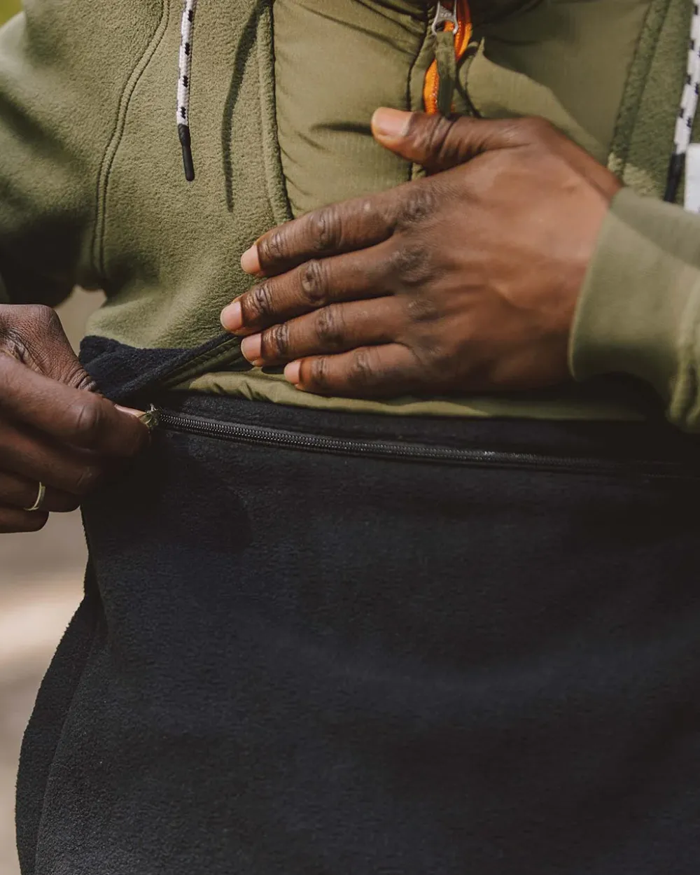 Floris van Bommel Fleece|Fleece>Woodland Hooded 1/2 Zip Polar Fleece True Black/ Khaki