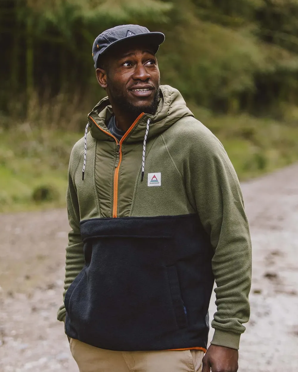 Floris van Bommel Fleece|Fleece>Woodland Hooded 1/2 Zip Polar Fleece True Black/ Khaki