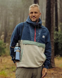 Passenger Fleece|Fleece>Woodland Hooded 1/2 Zip Recycled Polar Fleece Dark Denim/Oatmeal