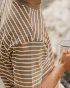 Floris van Bommel T-Shirts & Tank Tops|Men's Outlet>Zen Recycled Relaxed Fit T-Shirt Toffee Stripe